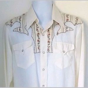 Vintage 70s H Bar C Embroidered Shirt Western Pear