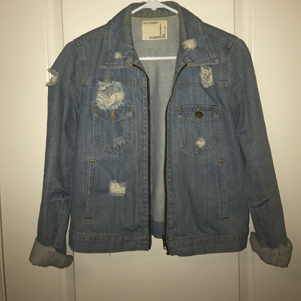 Distressed denim jacket