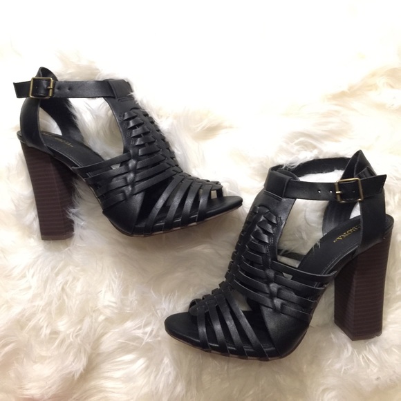 black caged heel sandals