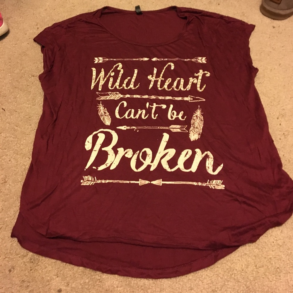 Maroon shirt sleeve "wild heart can't be broken"