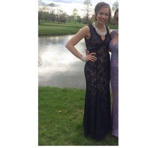 Navy Lace Prom Dress