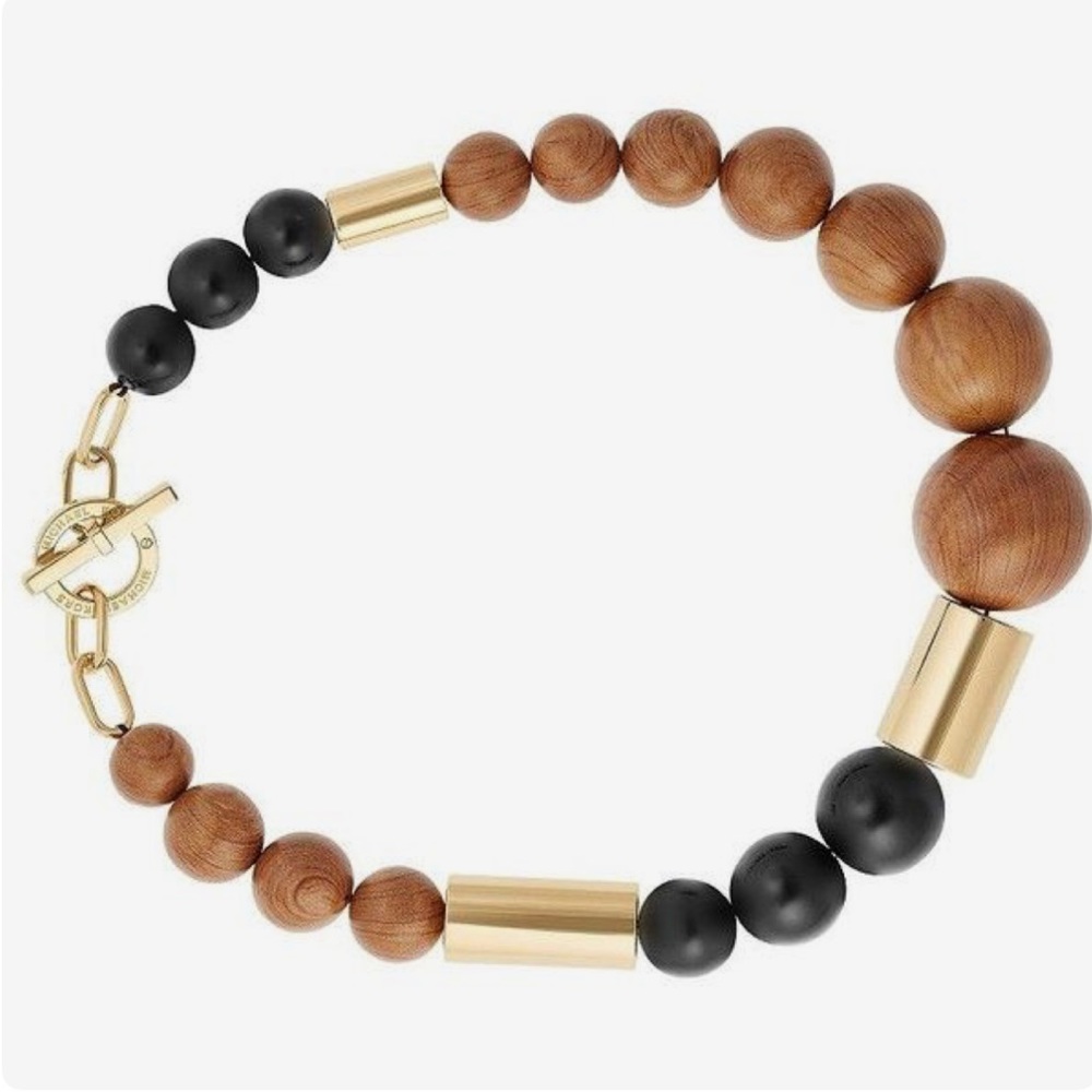 Michael Kors gold wood beaded color block necklace - Picture 3 of 6