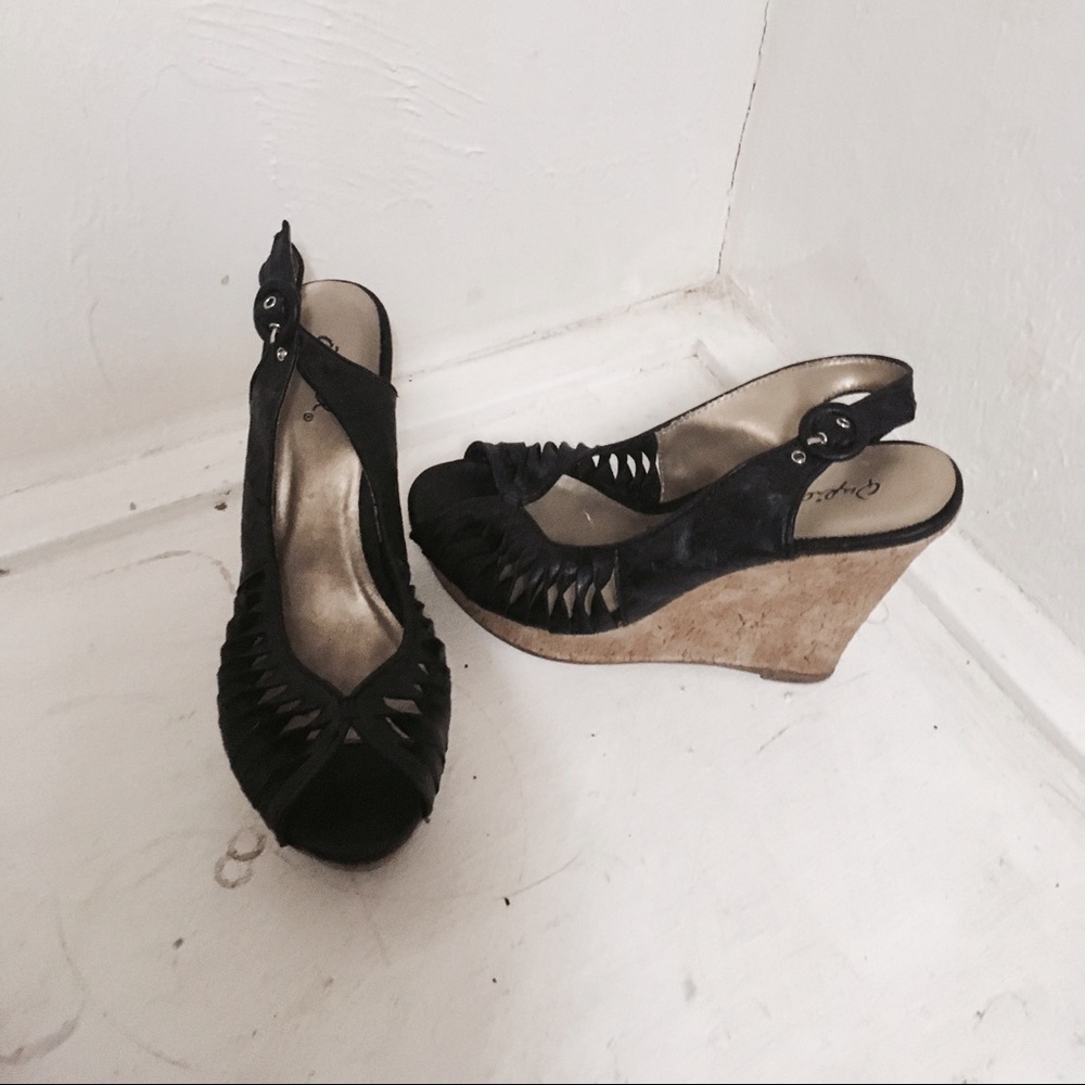Black wedge peep toe sandals
