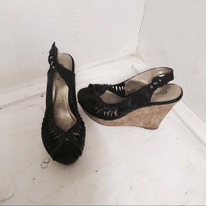 Black wedge peep toe sandals