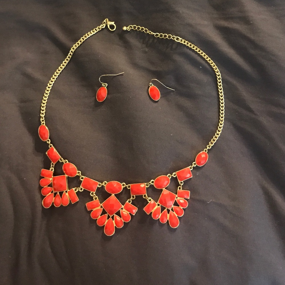Coral statement necklace and earrings