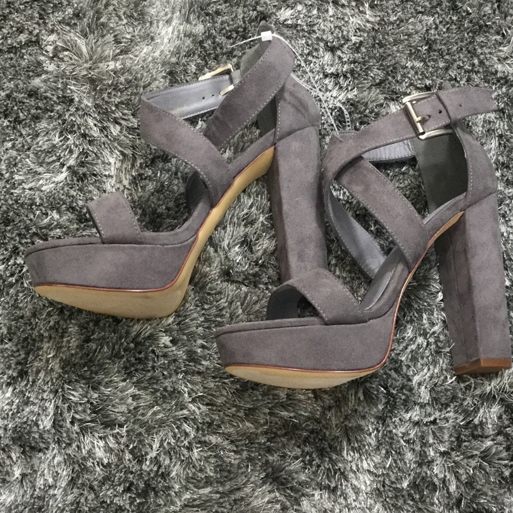 Gray Ankle Strip Heels