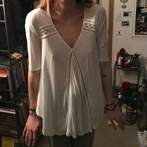 Free People quarter sleeve white top