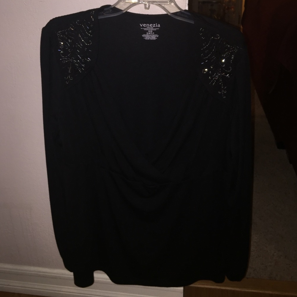 Lane Bryant 18/20 Black Embellished V-Neck Top