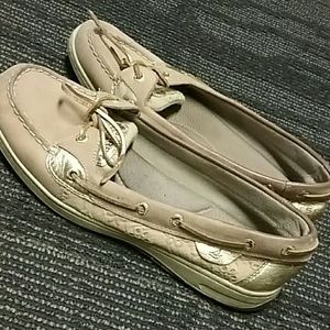 Sperry's Gold Perforated Flower Boat Shoes