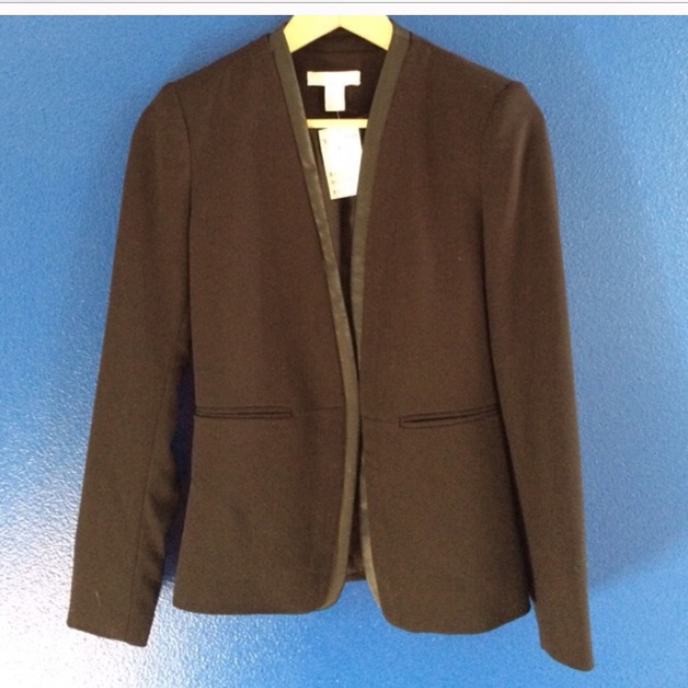 Black blazer with faux leather trim , NWT