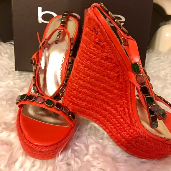 Bebe Gem Stone Raffia Espadrille Wedge 9 M - Picture 3 of 8