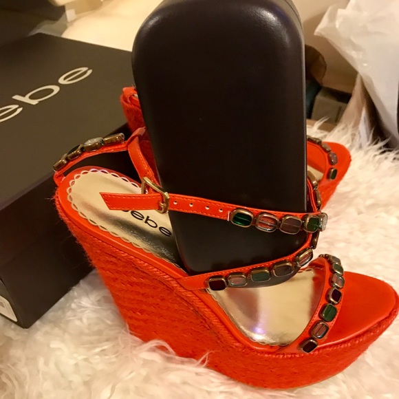 Bebe Gem Stone Raffia Espadrille Wedge 9 M - Picture 4 of 8