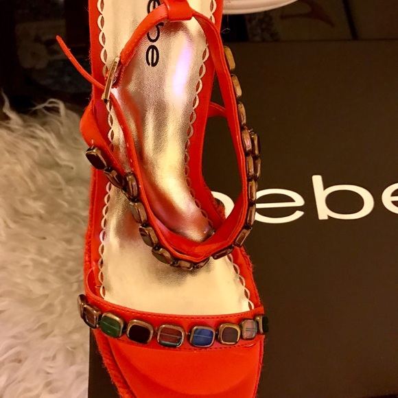 Bebe Gem Stone Raffia Espadrille Wedge 9 M - Picture 6 of 8