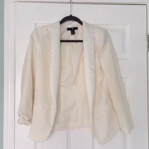 Satin trim cream blazer