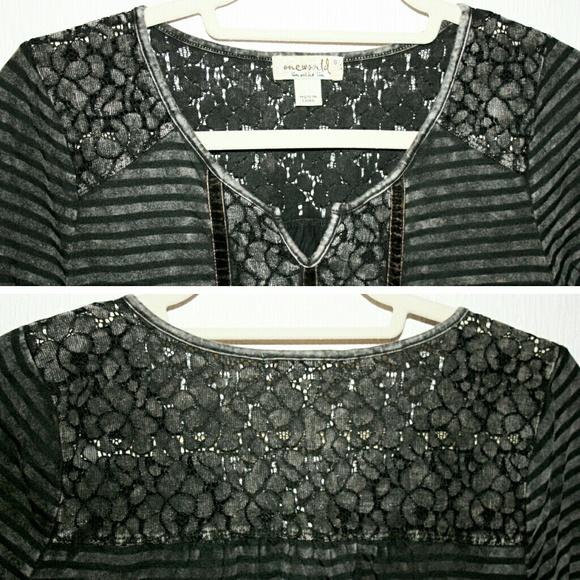 Mineral Wash Striped Long Sleeve Top w/ Lace NWT - Picture 2 of 7