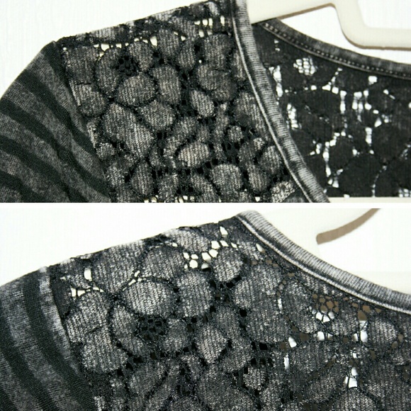 Mineral Wash Striped Long Sleeve Top w/ Lace NWT - Picture 5 of 7