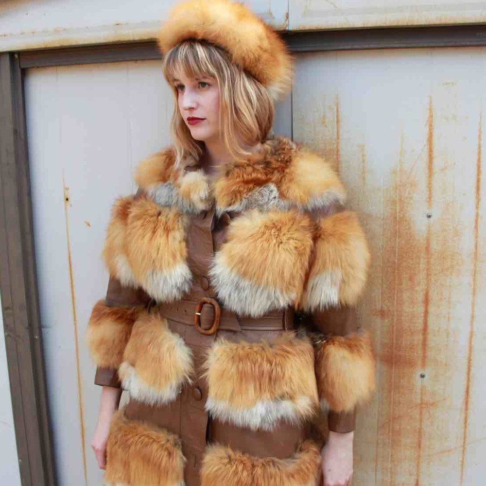 Vintage Neiman Marcus Fox Fur Leather Coat