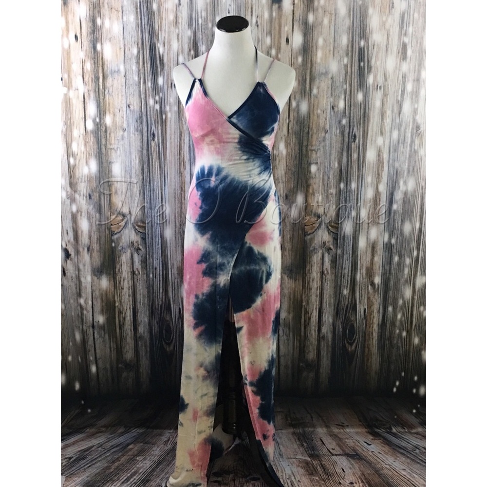 🎉CLEARANCE🎉 Blue & Rose Tie-Dye Slit Maxi Dress - Picture 2 of 4