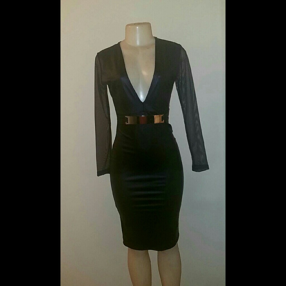 Black leatherette dress w/ gold belt