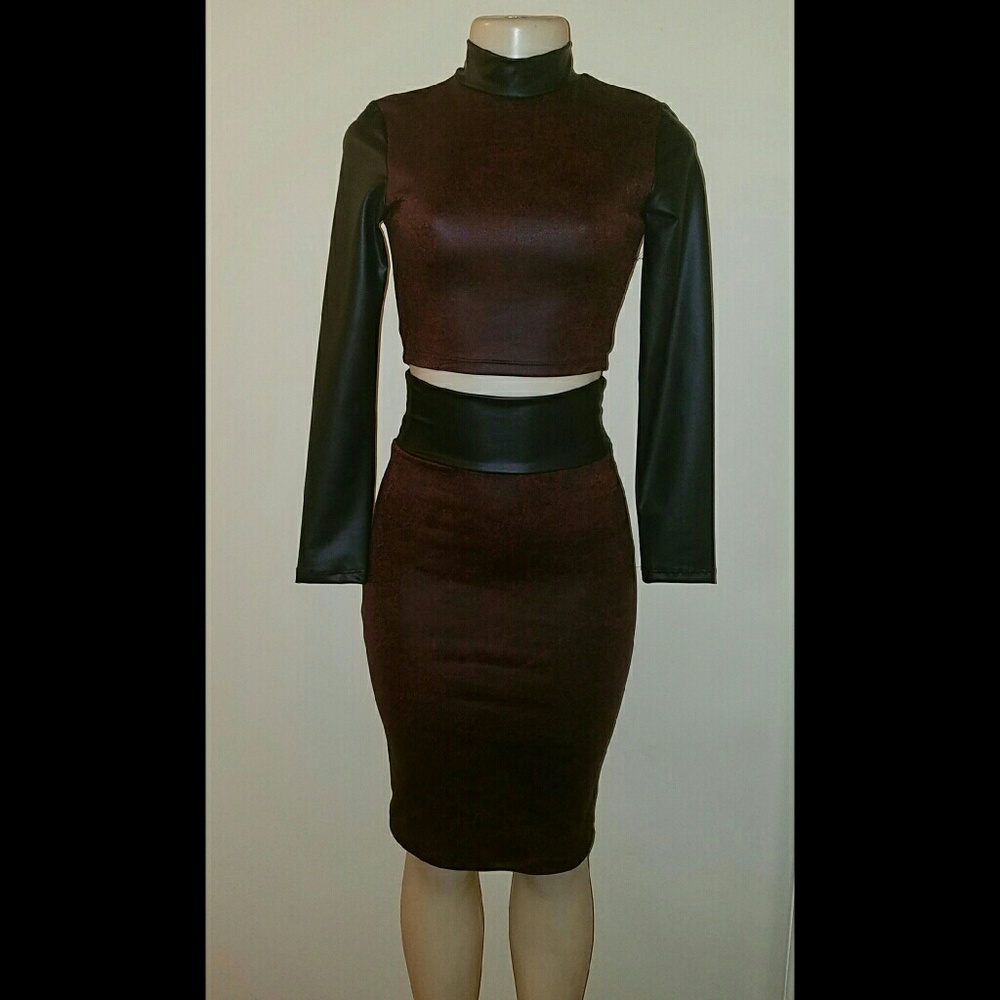 Burgundy and black skirt set