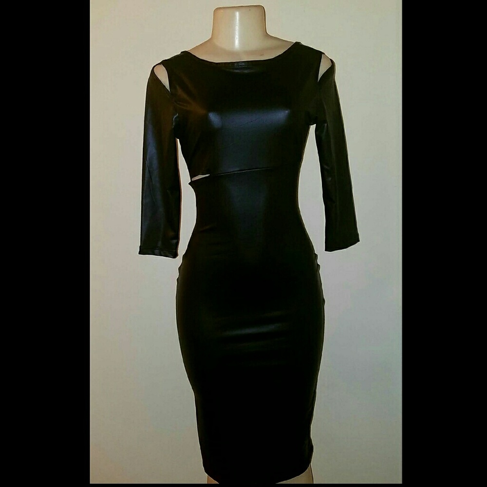 Black leatherette dress w/rips