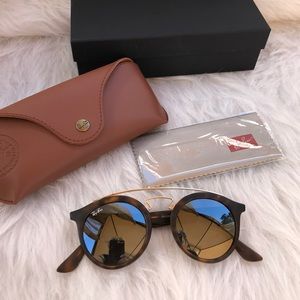 NEW RAY BAN ROUND TORTOISE MIRRORED SUNGLASSES