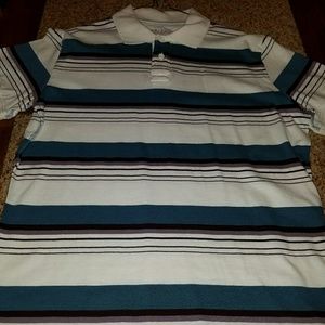 Men's white -  blue/brown/black stripes Polo
