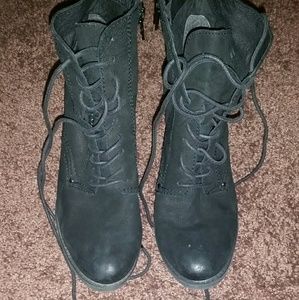 Black lace up booties.