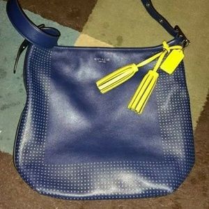 Navy Blue Coach Bag with Citrine (yellow) Tassels