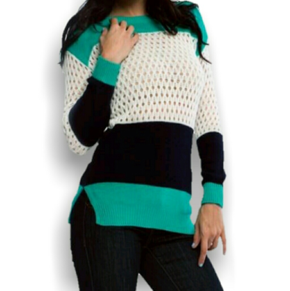 Colorblock open stitch sweater