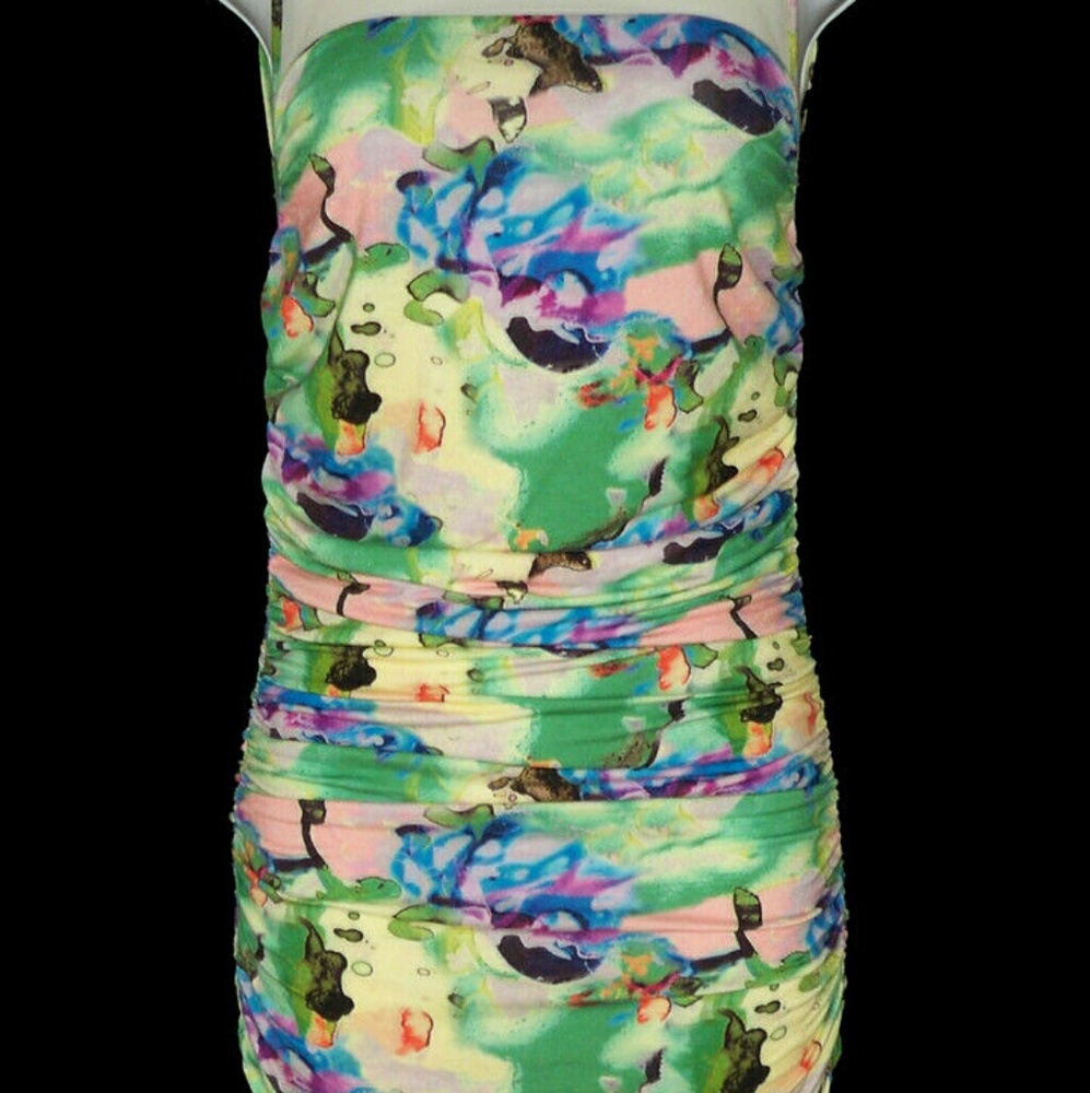 Ruched bodycon sexy dress watercolor Floral knit
