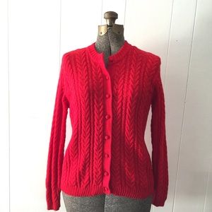 Vintage Cherry Red Cable Knit Cardigan Sweater / L Vintage Cherry Red Cable Knit Cardigan Sweater / L
