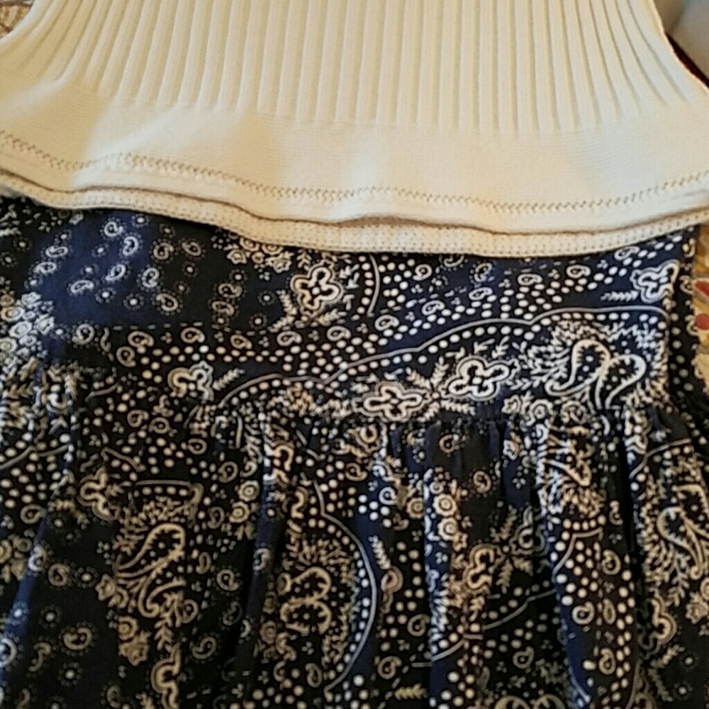 Navy Blue Paisley Print Skirt 100% Cotton