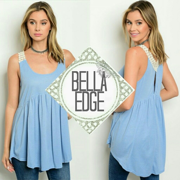 Bella Edge Tops - LYNN Blue Ivory Crochet Lace Babydoll Tank Top