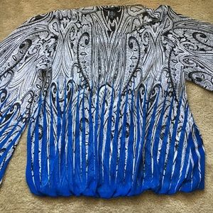 Alfani blue black and white blouse