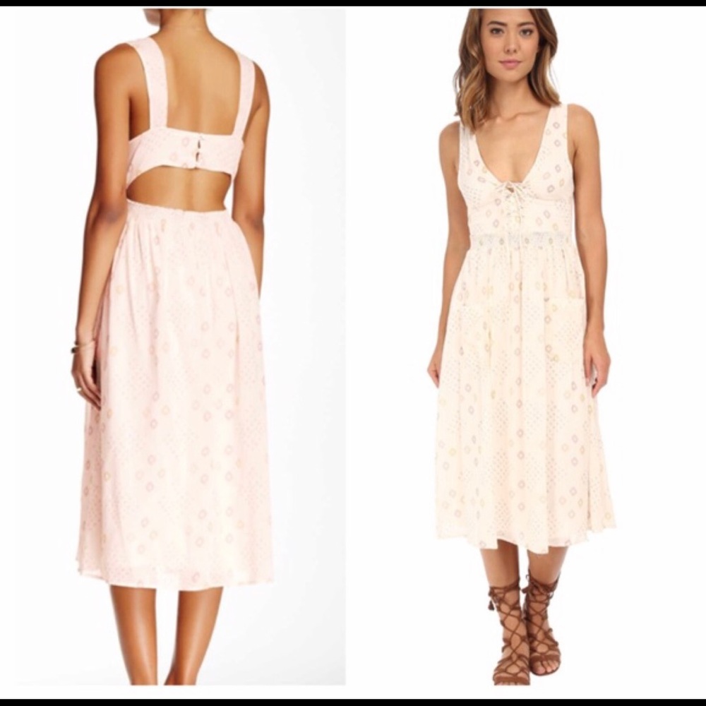 Free People floral midi eyelet dress size small
