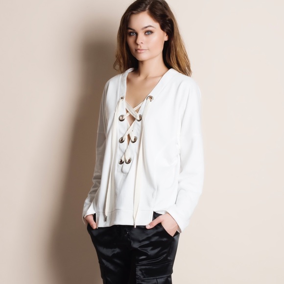 Lace Up Eyelet Sweater Top - Picture 5 of 7