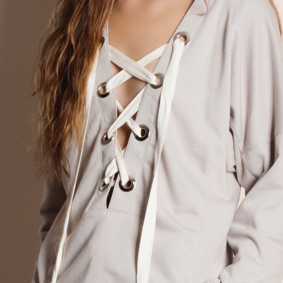 Lace Up Eyelet Sweater Top - Picture 7 of 7