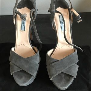Authentic Prada suede peep toe pumps