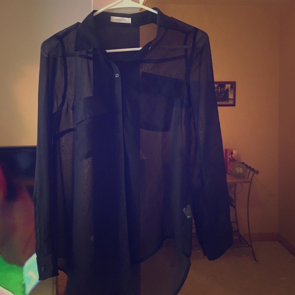 Sheer black button down