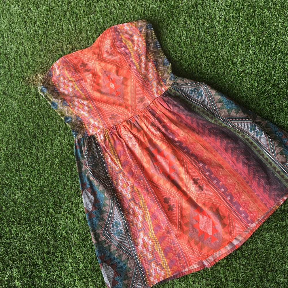 Tribal print strapless summer dress