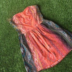 Tribal print strapless summer dress