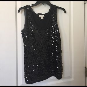 Black sequin & cotton tank top