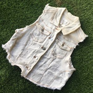 Tan distress jean vest