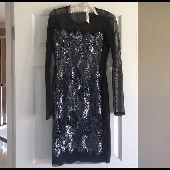 BCBG sequin mesh long sleeve party dress. Sequin, show girl - Picture 2 of 5