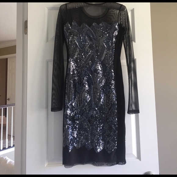 BCBG sequin mesh long sleeve party dress. Sequin, show girl - Picture 3 of 5