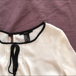 Forever 21 Black and White Sheer Peasant Blouse