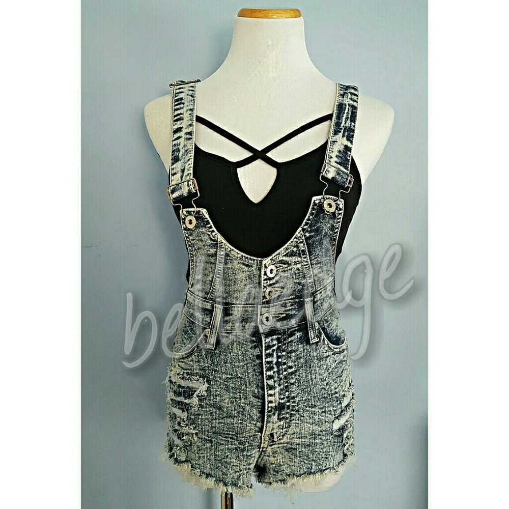 GYPSY Mineral Wash Denim Short Overalls - Picture 2 of 6