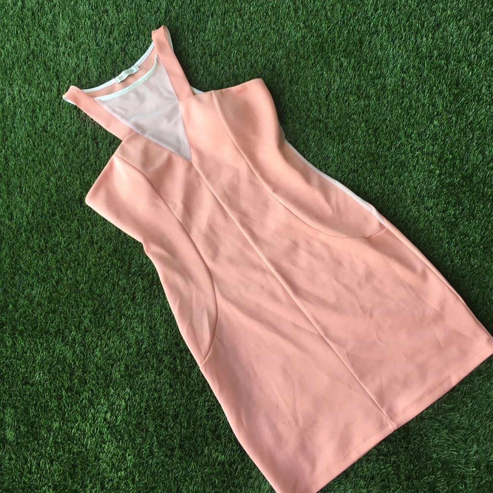 Peach mesh fitted dress