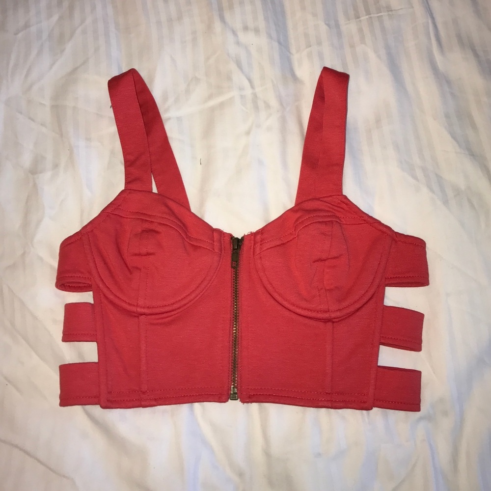 LUSH CROP TOP coral w/ ribbed sides